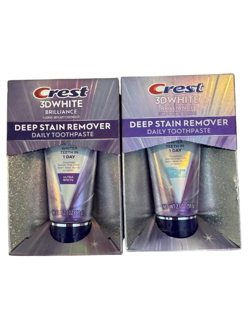 Lot of 2 Crest 3D White Brilliance Deep Stain Remover Toothpaste 2.1oz